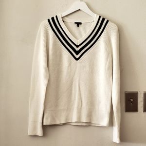 Talbots Varsity Stripe V-neck Sweater - ivory, black